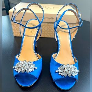 Jessa Peep Toe Stiletto | Jewel Badgley Mischka | Royal Blue Satin | Size 7.5